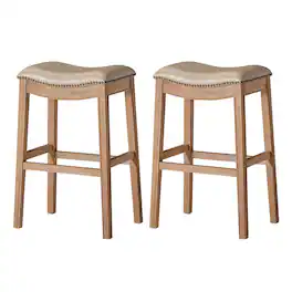 Maven Lane - Adrien Saddle Barstool, w/ Avanti Bone Vegan Leather, Set of 2 - Weathered Oak