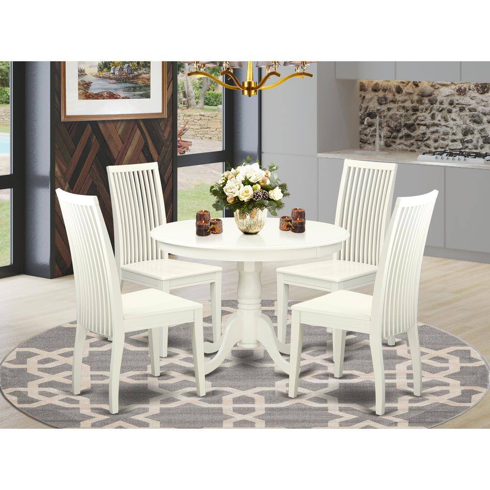 Left. East West Furniture - Dining Room Set Linen White - Brown.