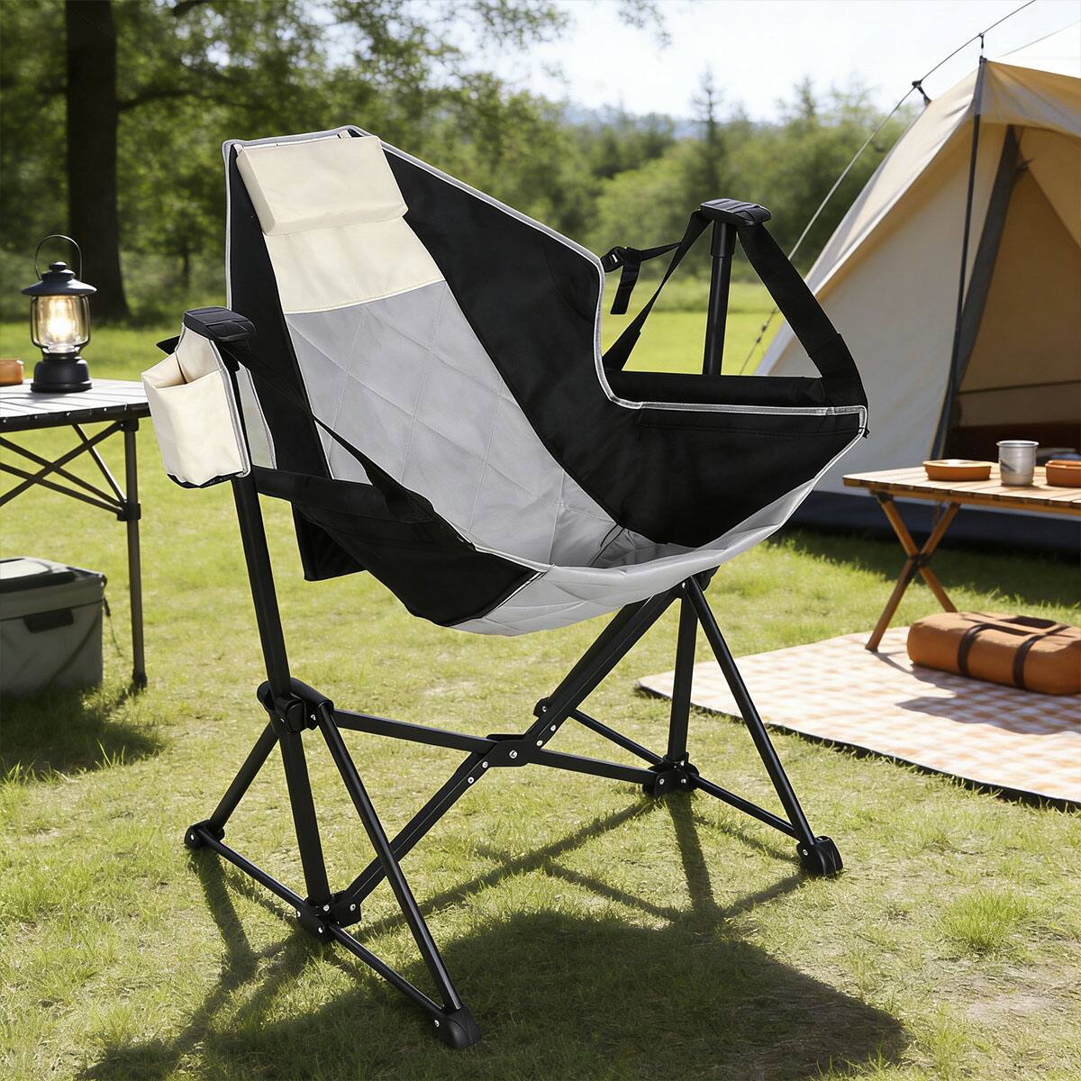 Angle. Ainfox - Ainfox Hammock Camping Chair w/Adjustable Backrest and Carrying Bag,Folding Rocking Chair for Camping Picnic - Black.