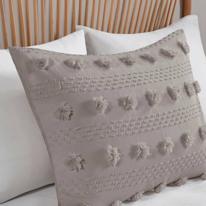 Left. Hivvago - Twin/Twin XL 2-Piece Grey Microfiber Comforter Set with Decorative Pompoms - Grey.
