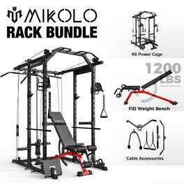 Mikolo - Power Rack Cage, 1500 lbs Weight Rack with Cable Crossover Machine, Multi-Function Squat Rack - Black
