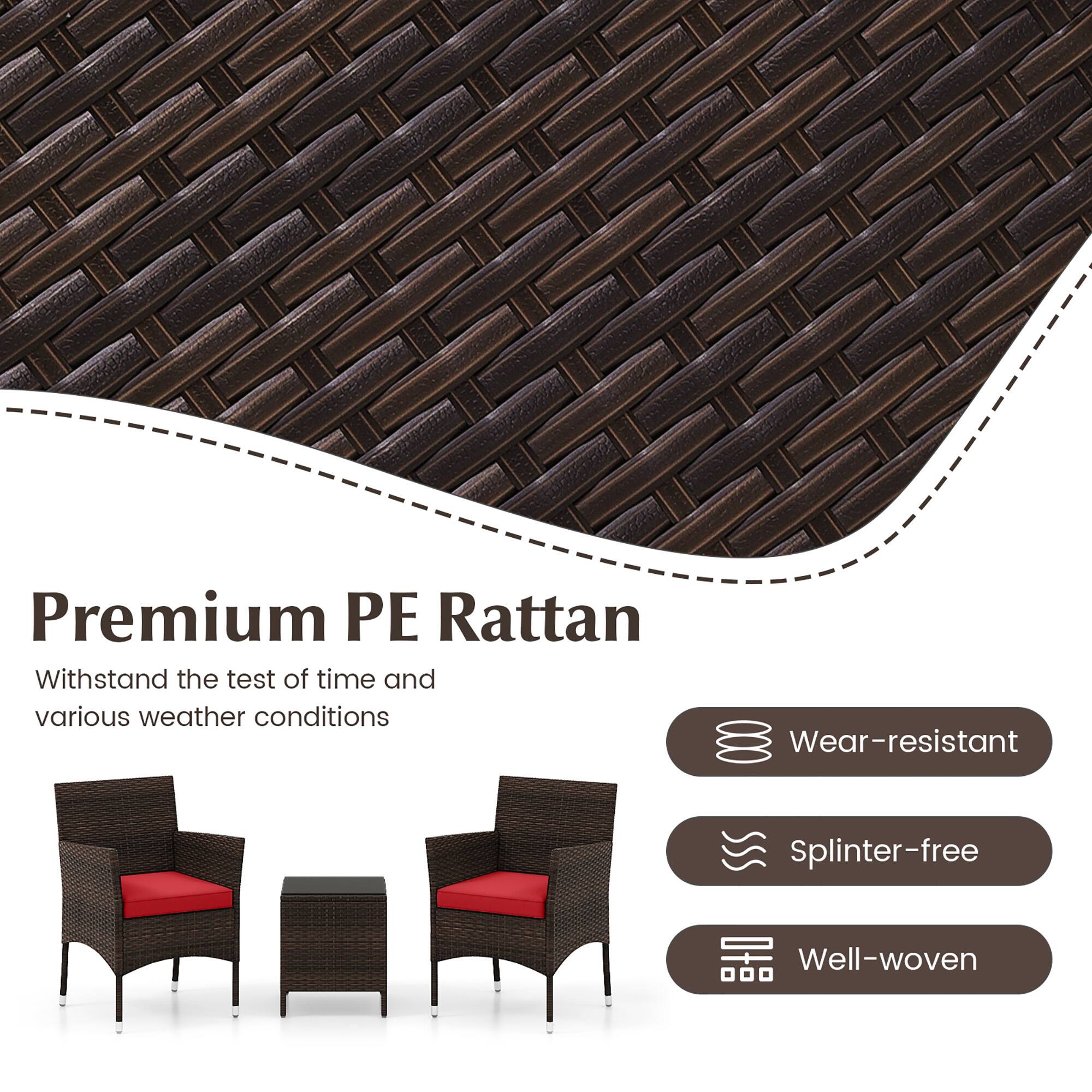 Premium PE Rattan

Withstand the test of time and various weather conditions

- Wear-resistant
- Splinter-free
- Well-woven