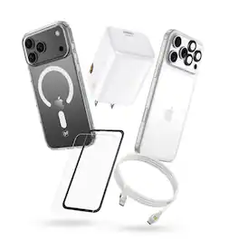 Mybat Pro - iPhone 18 Pro Max / 17 Pro Max Bundle #1 - Clear Case / Charger + Cable - White