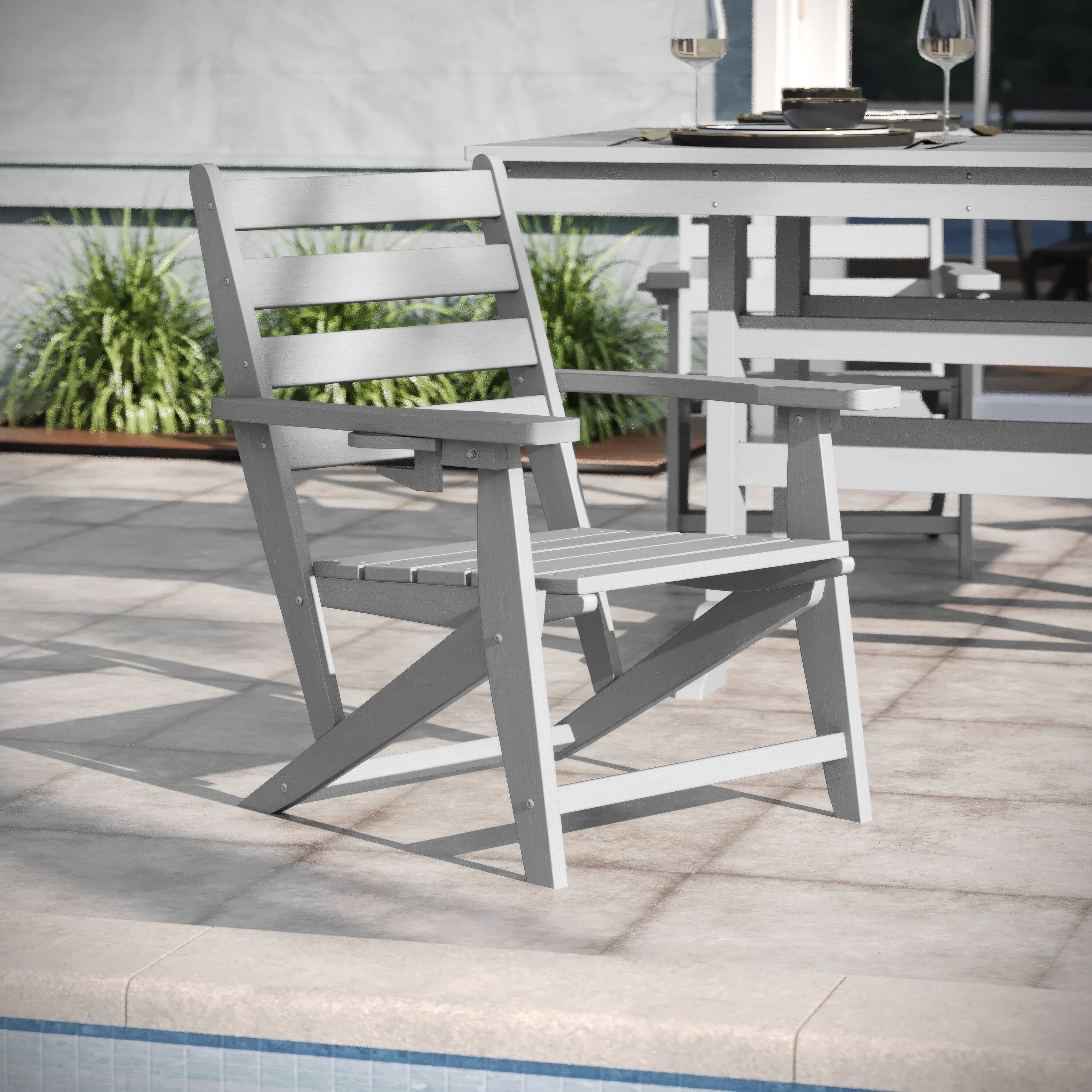 Alt View 3. Emma + Oliver - Arcata 7 PC Adirondack Dining Set with 72" Rectangle Indoor/Outdoor Recycled HDPE Table and 6 Chairs with Cupholders - Gray.