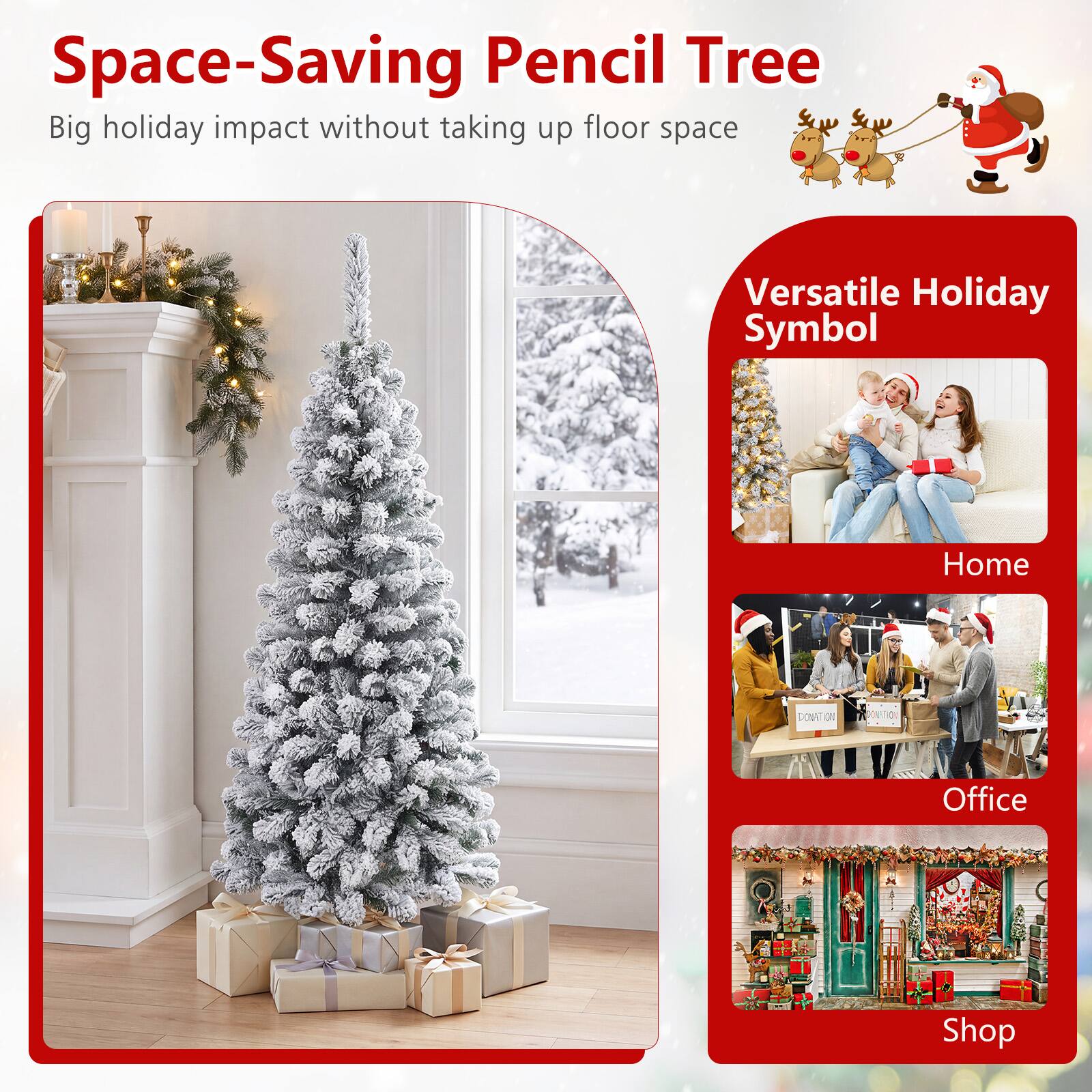 Space-Saving Pencil Tree  
Big holiday impact without taking up floor space  

Versatile Holiday Symbol  
Home  
Office  
Shop