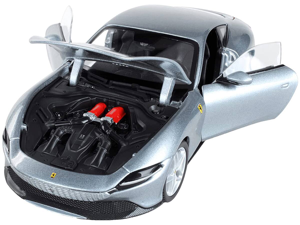 Angle. Bburago - Ferrari Roma Gray Metallic "Race + Play" Series 1/24 Diecast Model Car by Bburago - Gray.