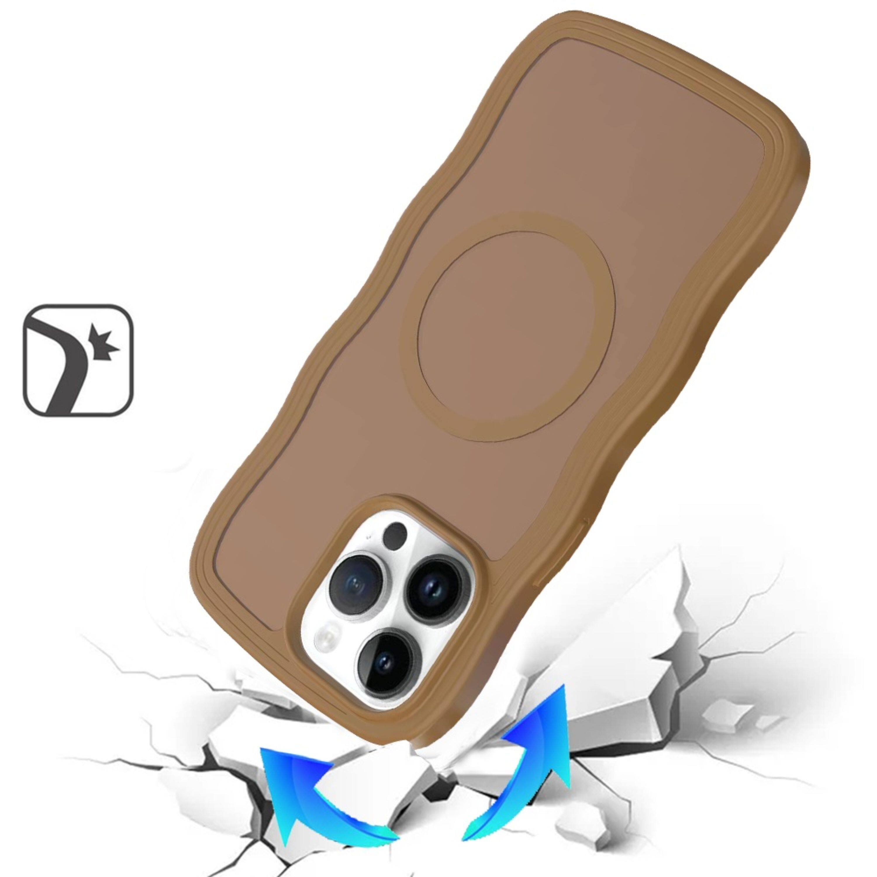 Angle. Kitcheniva - Modern Wavy Grip Magnetic Ring Holder Phone Cover For iPhone 13 Pro Max Coffee - Brown.