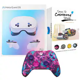 Meta - Quest 3S 256GB Virtual Reality VR Headset with Heart Breaker Xbox Controller and MightySkins Custom Skin Code - White