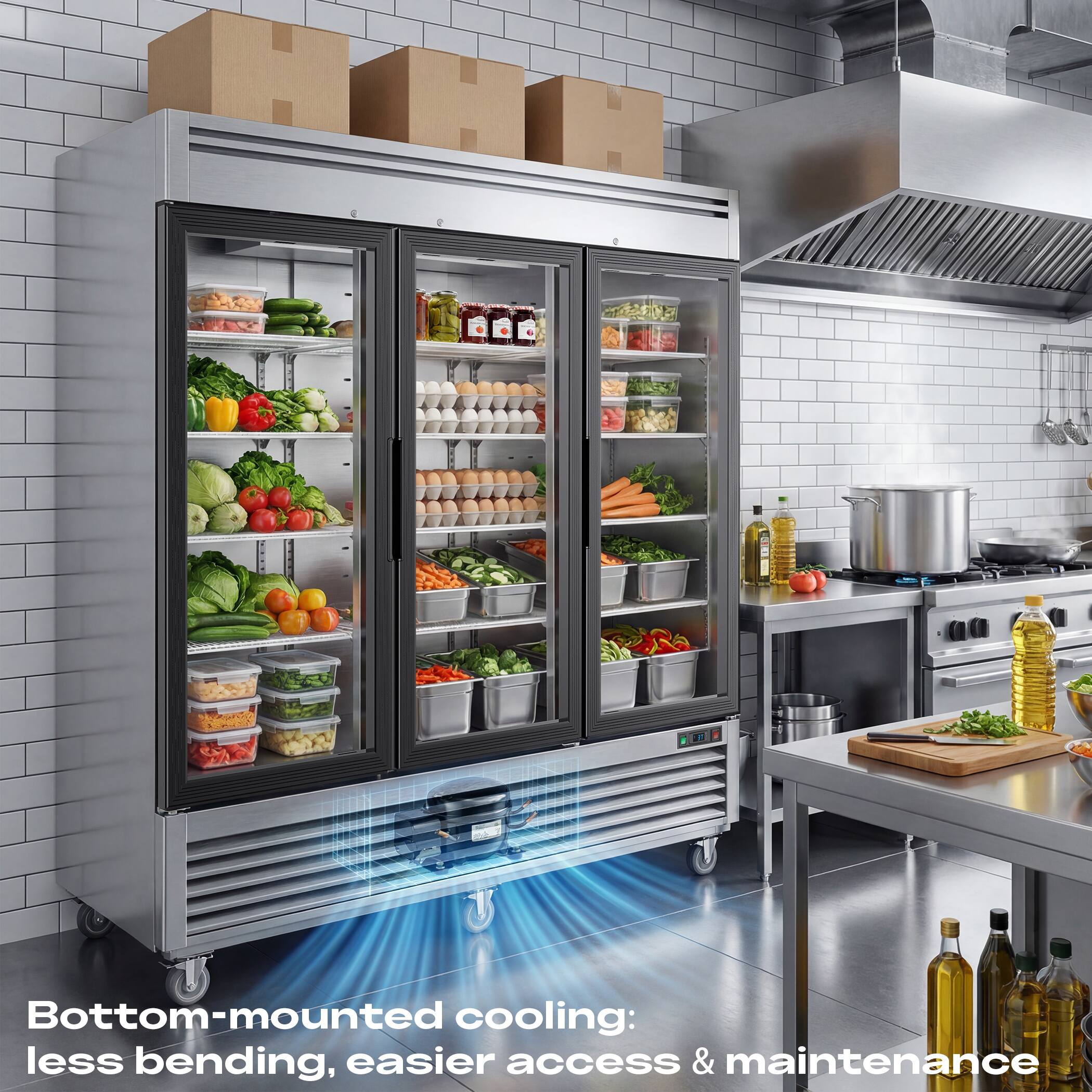 Bottom-mounted cooling: less bending, easier access & maintenance