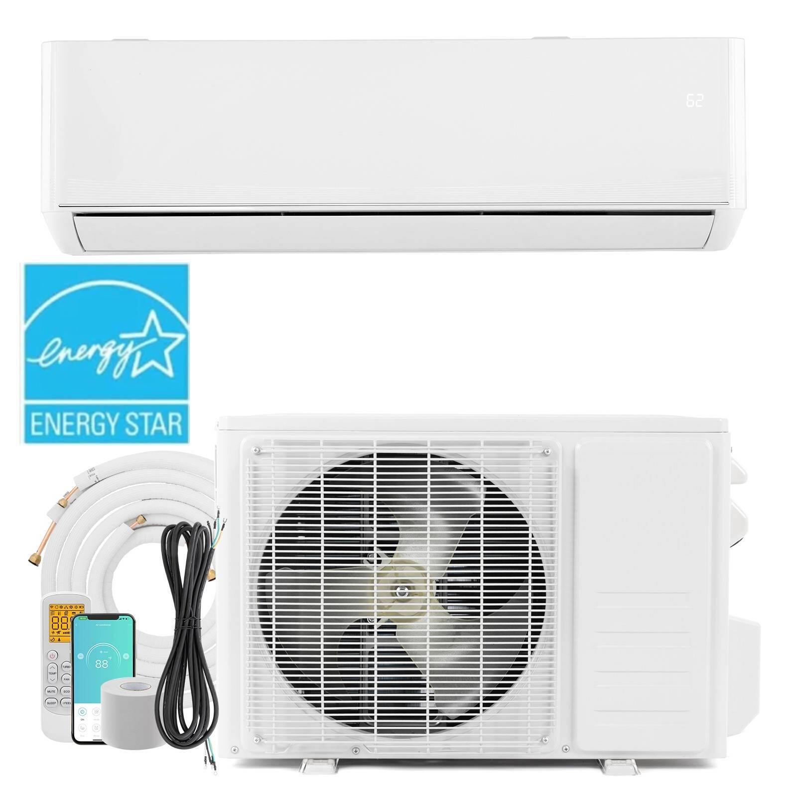 Winado - 12000BTU/24SEER2 230.00V 970W Split Air Conditioner Split Indoor Unit ABS with WIFI/Cooling/Heating 925W - White