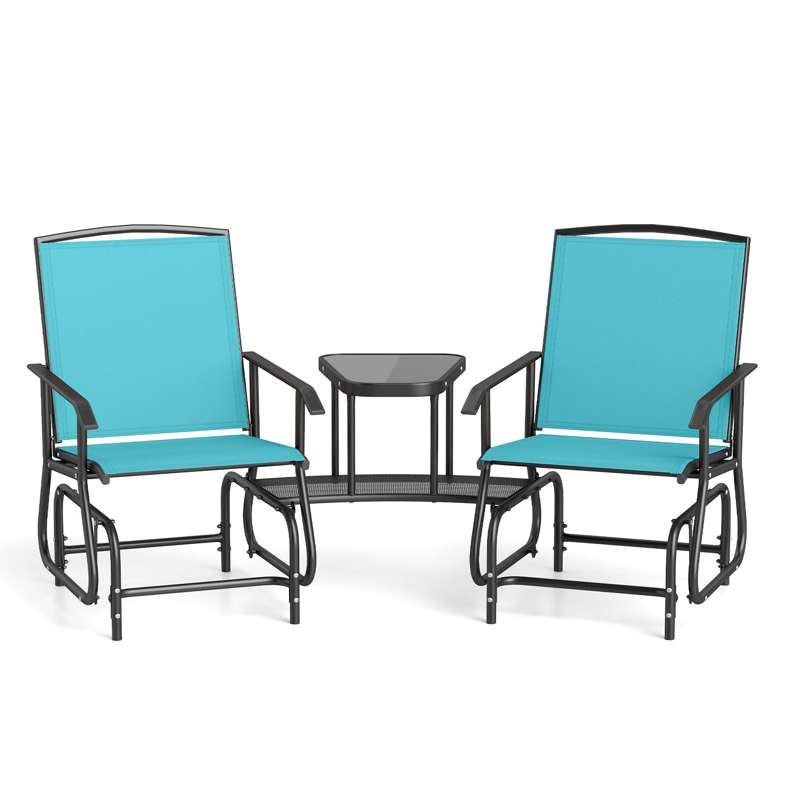 Alt View 9. Costway - Costway Outdoor Bistro Sets Double Swing Glider Chair Rocker Glass Table Umbrella Hole - Turquoise.