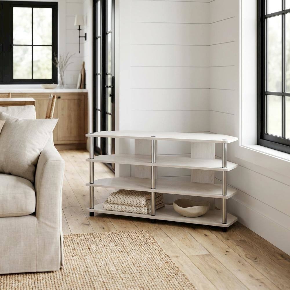 Alt View 1. FurniFact - White 4-Tier Corner TV Stand for TVs up to 55 inches with easy assembly - White.