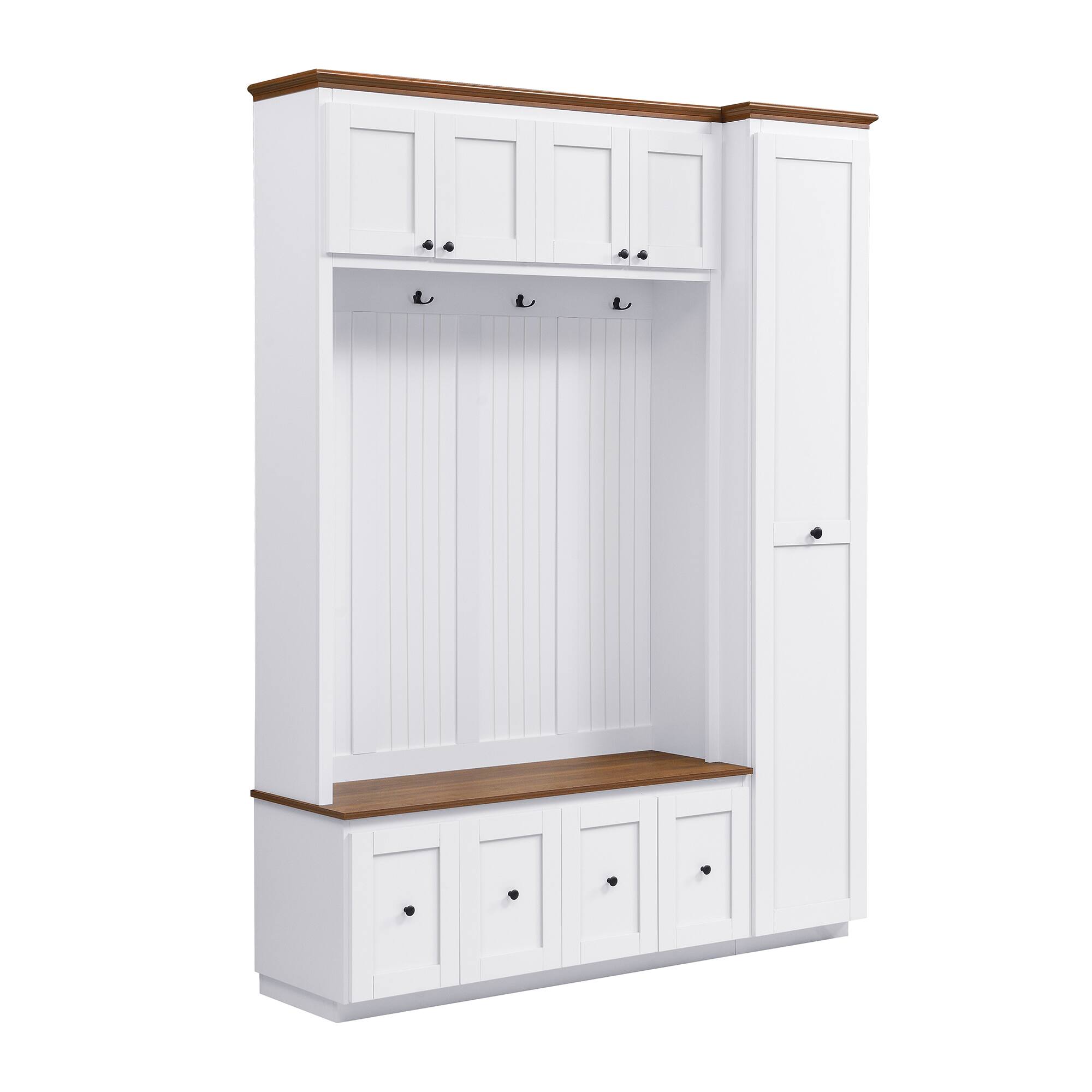 Angle. Whisen - 78.7-Inch Hall Tree with Storage Bench, 5-in-1 Entryway Organizer with Cabinets & Drawers-White - White.