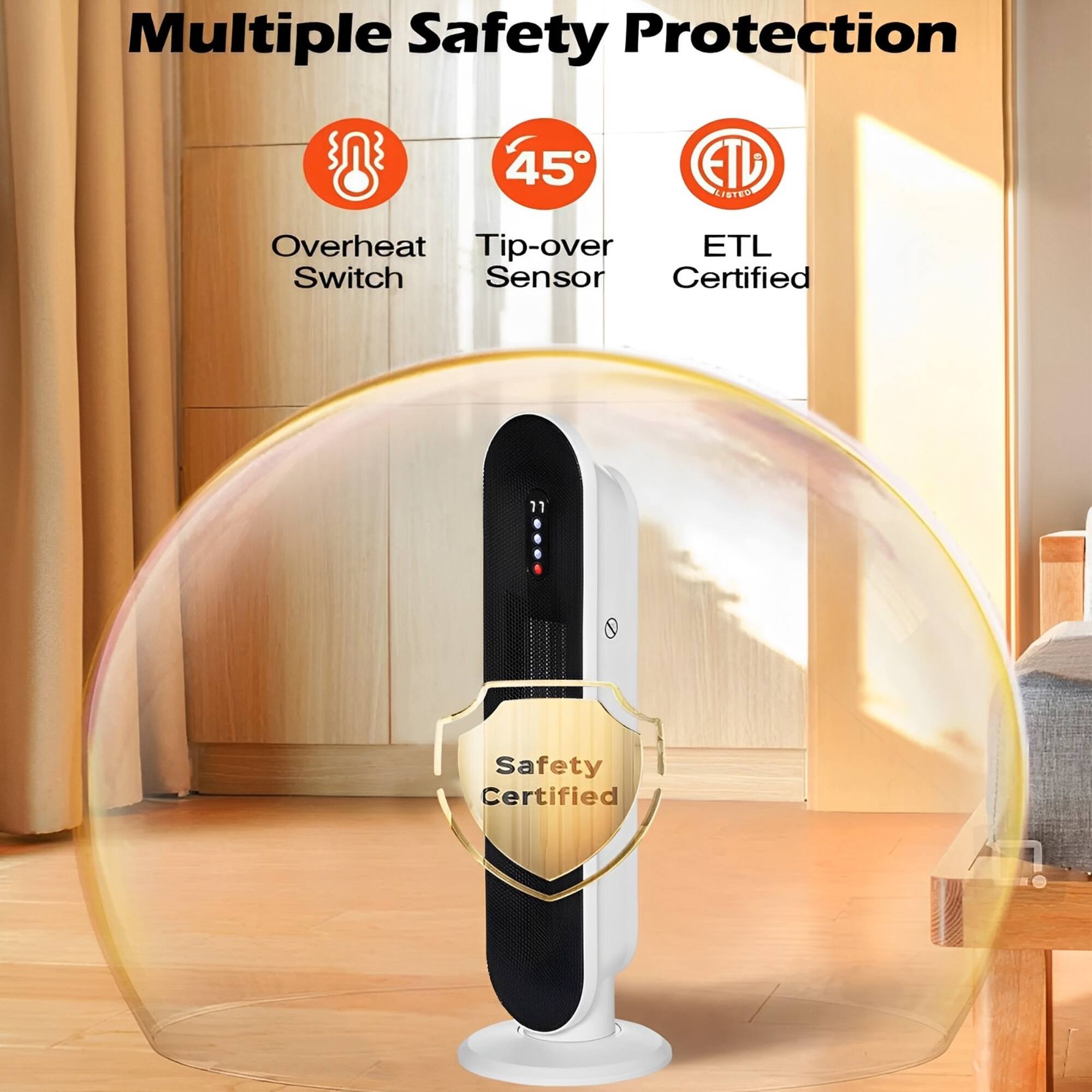 Multiple Safety Protection

- Overheat Switch
- Tip-over Sensor
- ETL Certified

Safety Certified