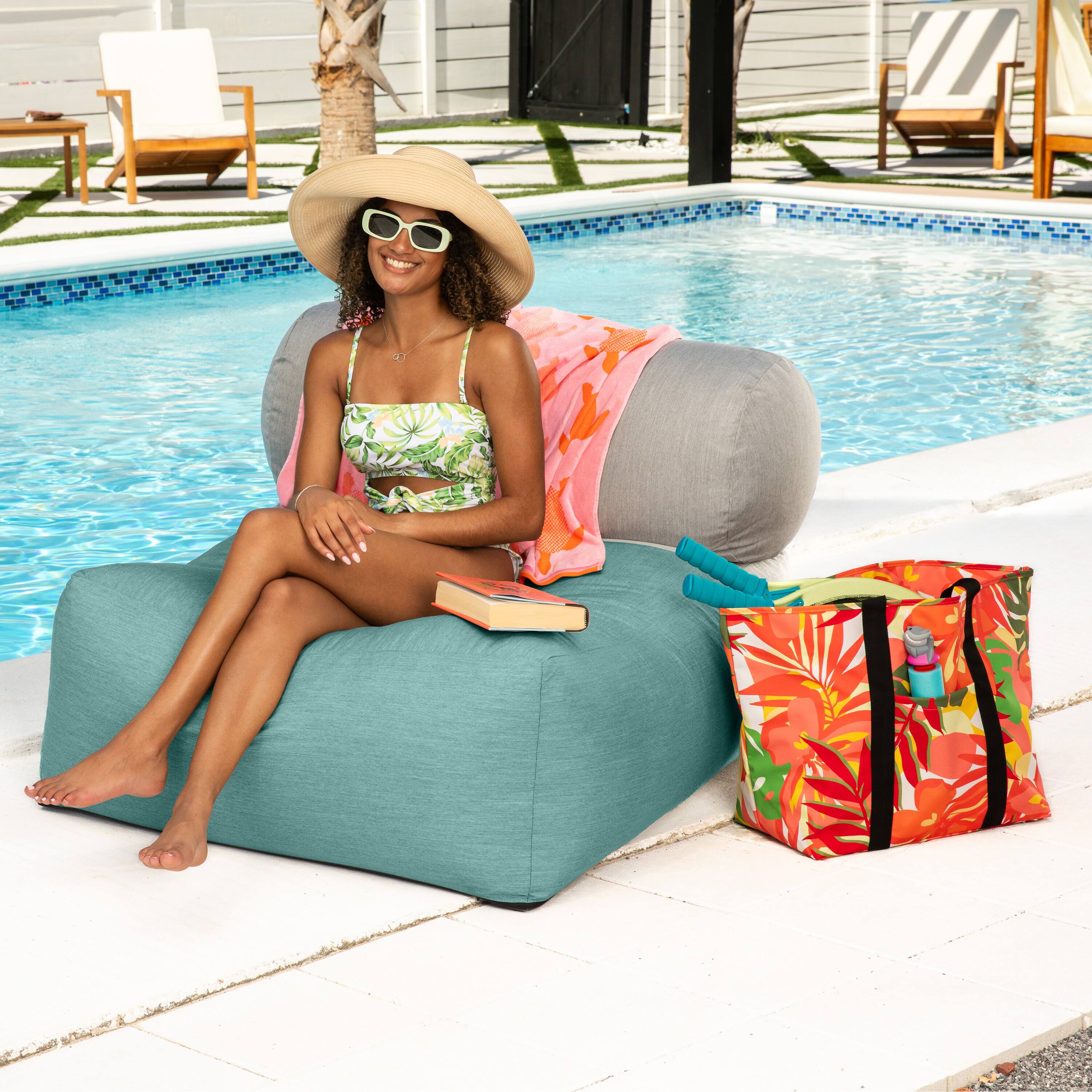 Alt View 2. Jaxx - Jaxx Tybee Large Outdoor Lounge w/ Bolster - Sunbrella Breeze - Breeze.