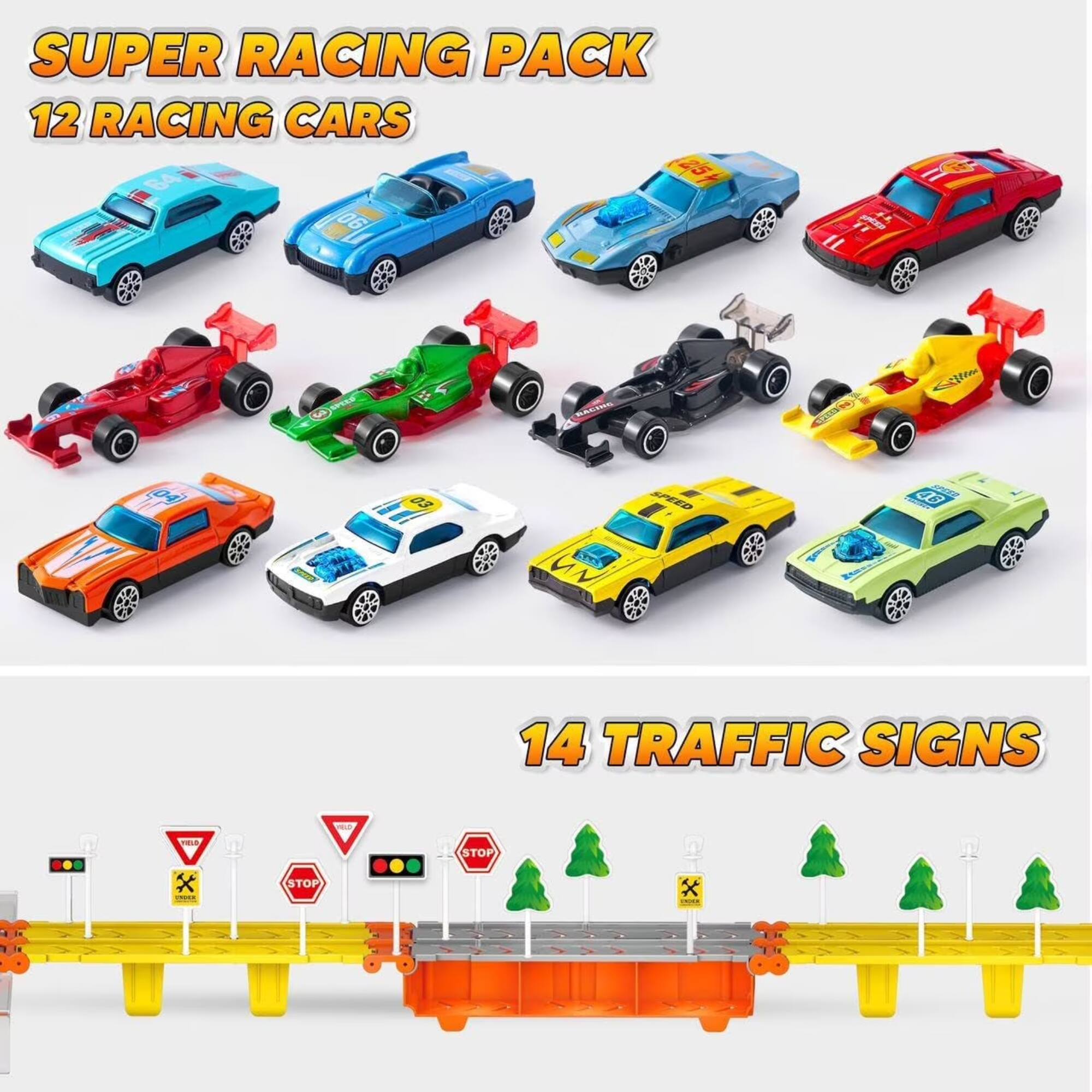 SUPER RACING PACK  
12 RACING CARS  

14 TRAFFIC SIGNS  
STOP - STOP