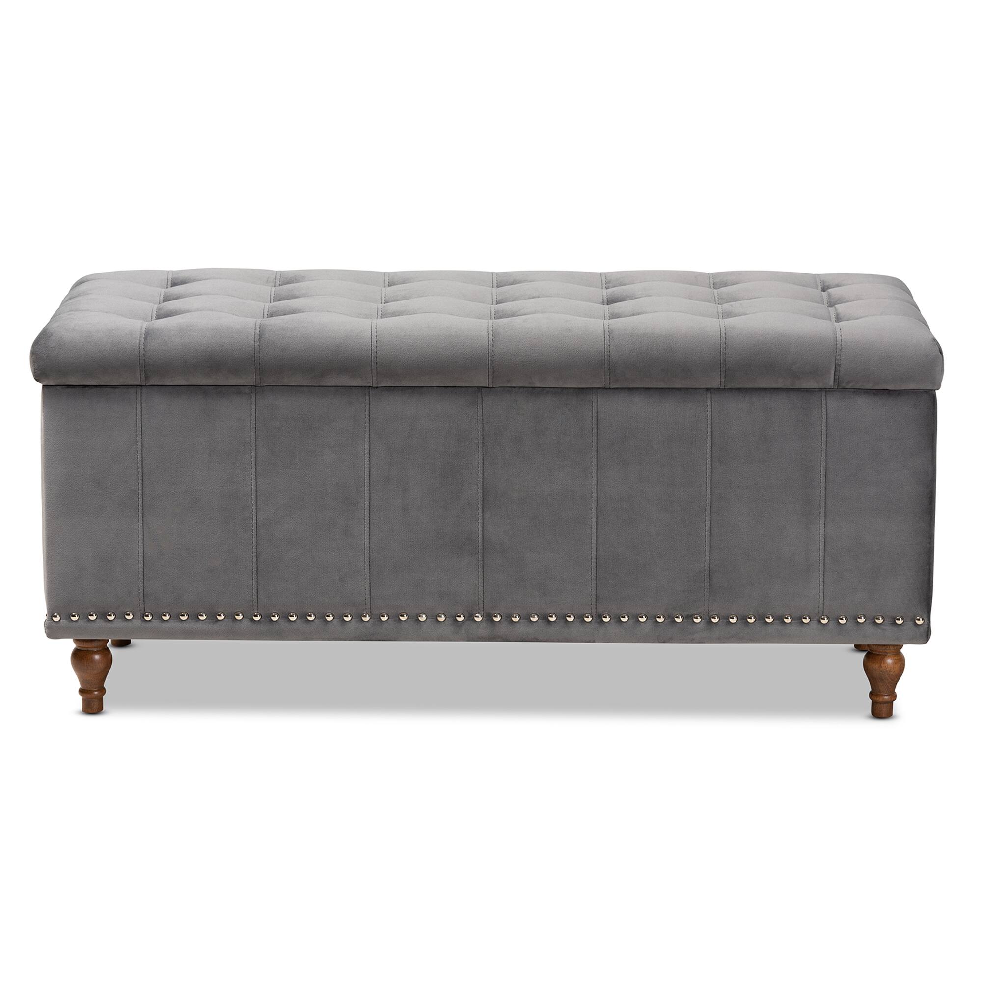 Left. Baxton Studio - Kaylee Modern and Contemporary Velvet Fabric Upholstered Button-Tufted Storage Ottoman Bench - Grey/Brown.