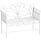 Front. AOOLIVE - Outsunny 43" Garden Bench, Outdoor Patio Bench with Armrests, Metal Porch Bench for Backyard, Poolside,Lawn,Cream White - White.