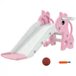 Qaba - Toddler Slide w/ Climber, Basketball Hoop, Giraffe Design, 1-3yrs