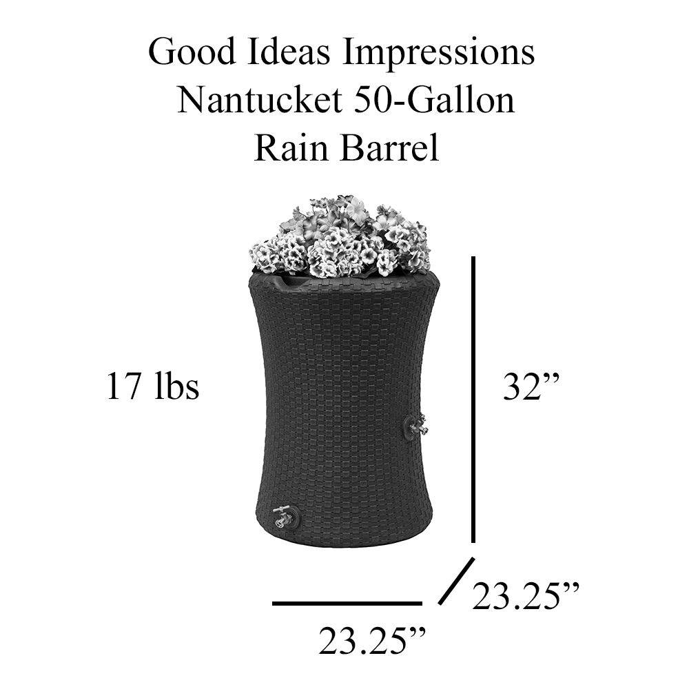 Good Ideas Impressions Nantucket 50-Gallon Rain Barrel  
17 lbs  
32"  
23.25"