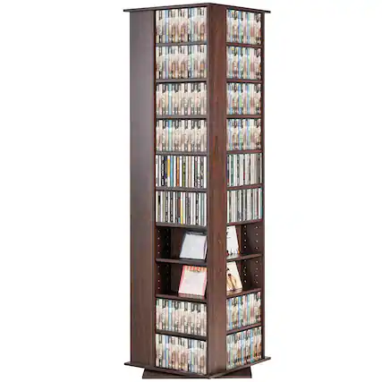 Front. VEVOR - Media Storage Cabinet, Rotating Media Tower, Holds up to 1040 CDs, Protects & Organizes Music, Movie, Video Games - Espresso.