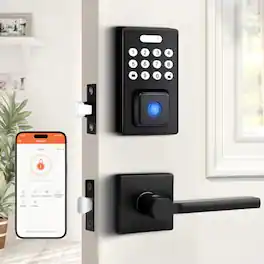 Luckbyte - Smart Door Lock With Fingerprint Keypad Keyless Entry Lever Handle - Black