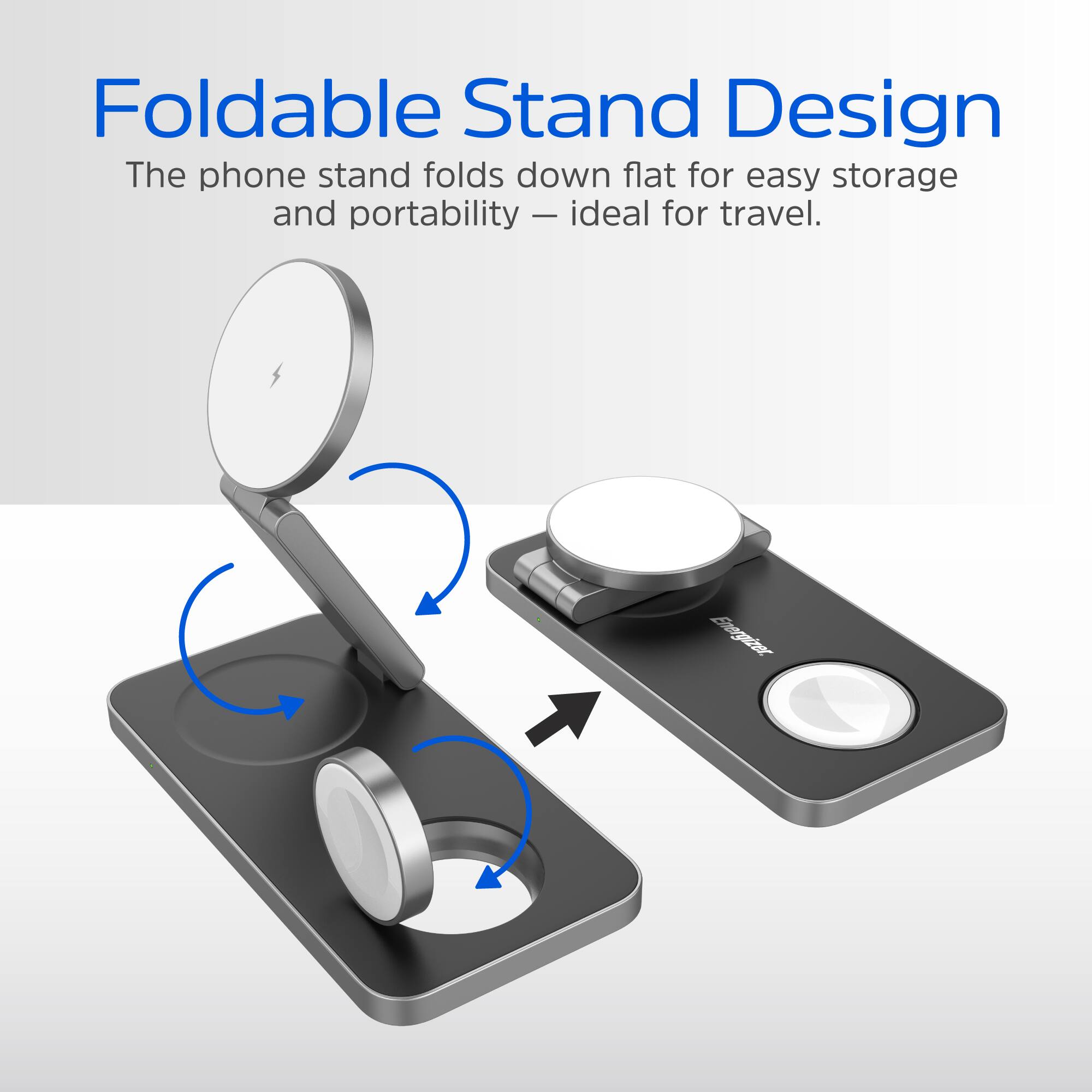 Foldable Stand Design: The phone stand folds down flat for easy storage and portability - ideal for travel.