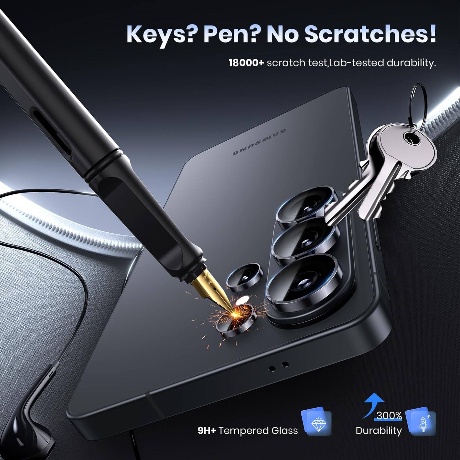 Keys? Pen? No Scratches!  
18000+ scratch test, Lab-tested durability.  
ONASUS an D 9H+ Tempered Glass - 300% Durability