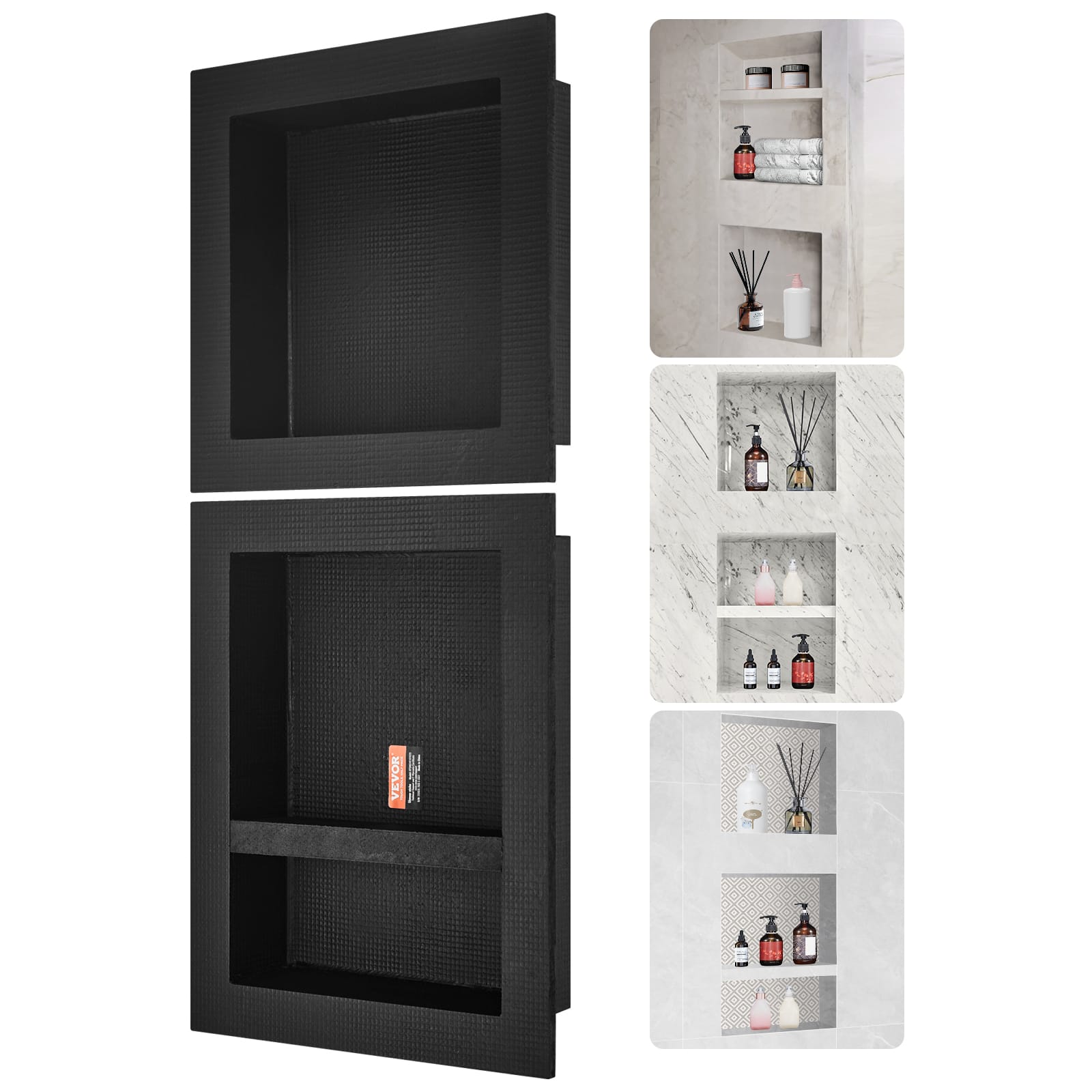 VEVOR - Shower Niche Ready for Tile 16" x 16" & 16" x 20", Triple Shelf Organizer, Square Corners Wall-inserted Niche Recessed - Black
