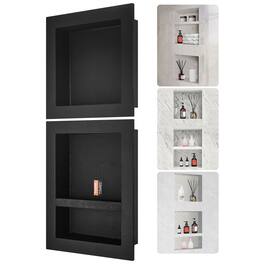 VEVOR - Shower Niche Ready for Tile 16" x 16" & 16" x 20", Triple Shelf Organizer, Square Corners Wall-inserted Niche Recessed - Black