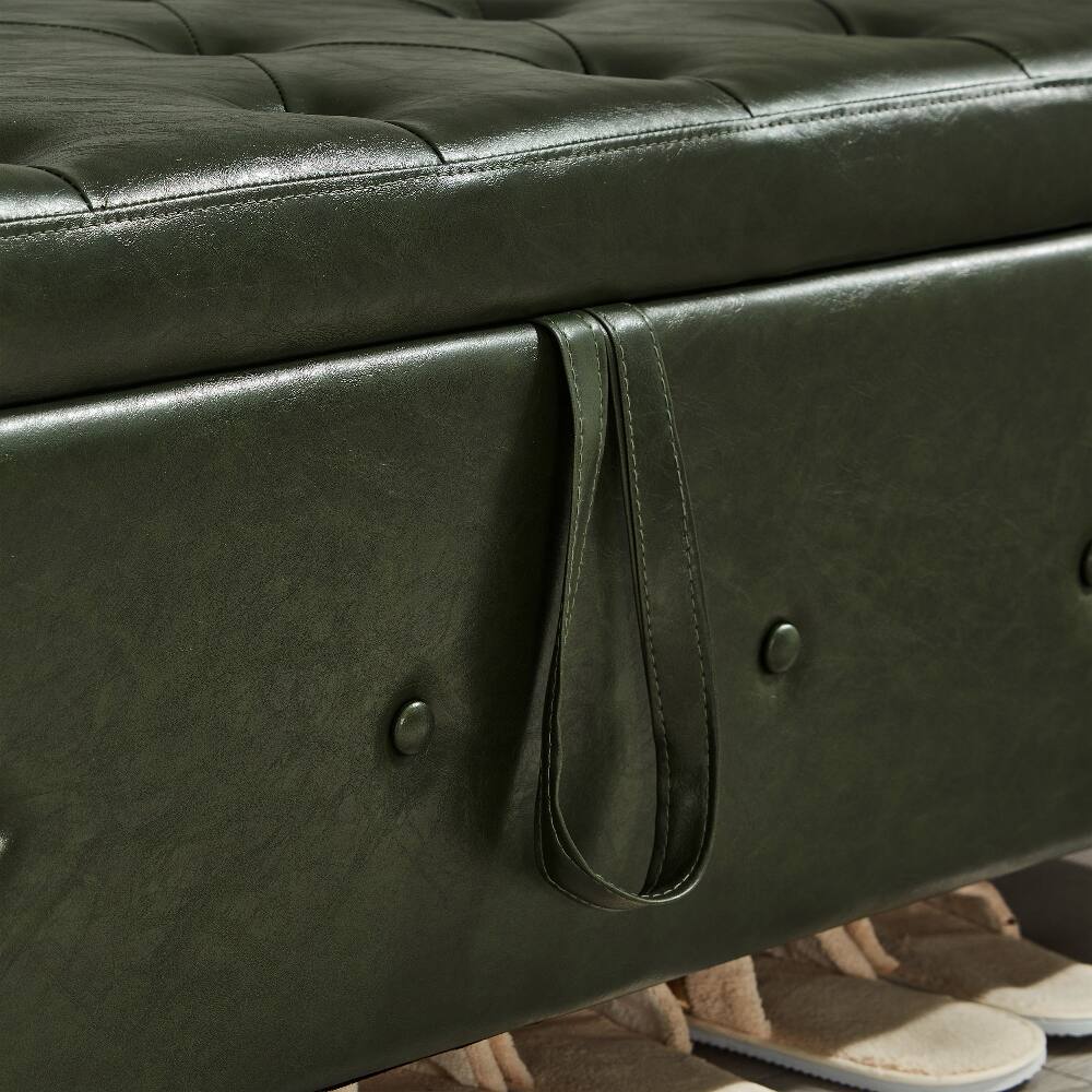 Alt View 4. Ropilly - Ropilly 48 Inch Dark Green Tufted Faux Leather Storage Ottoman Bench Entryway Shoe Bench - Dark Green.