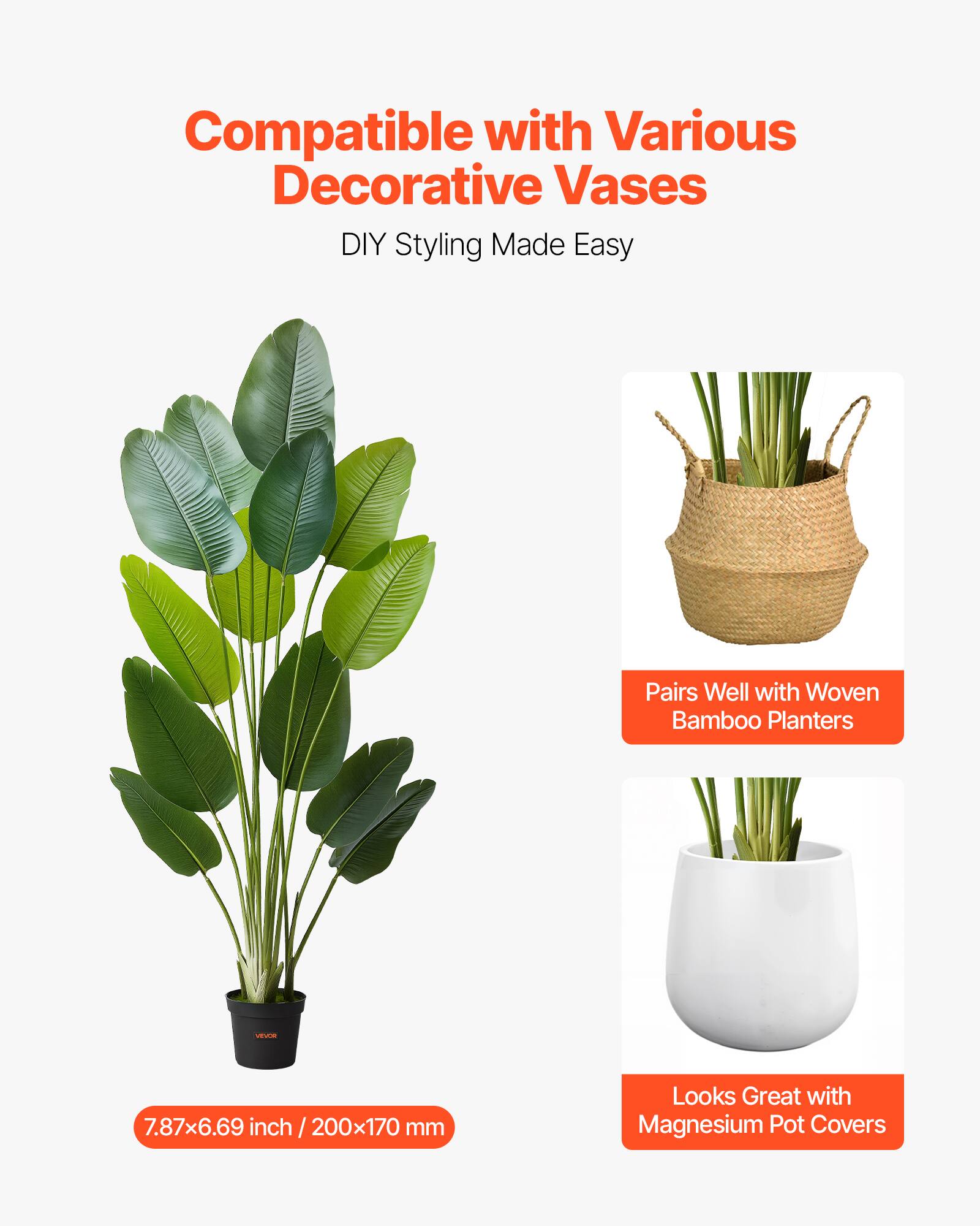 Compatible with Various Decorative Vases  
DIY Styling Made Easy  

Pairs Well with Woven Bamboo Planters  

7.87x6.69 inch / 200x170 mm  

Looks Great with Magnesium Pot Covers