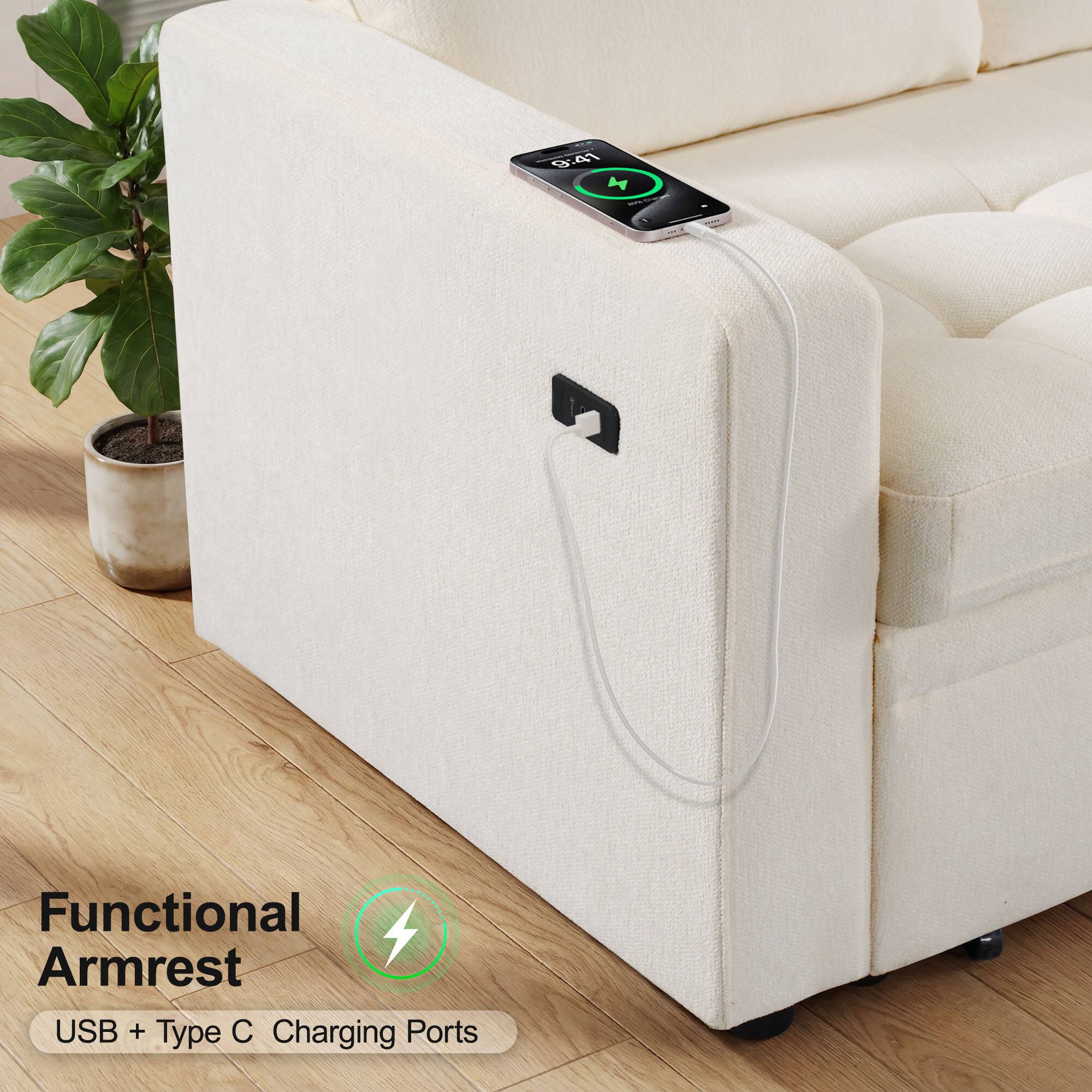 Functional Armrest  
USB + Type C Charging Ports