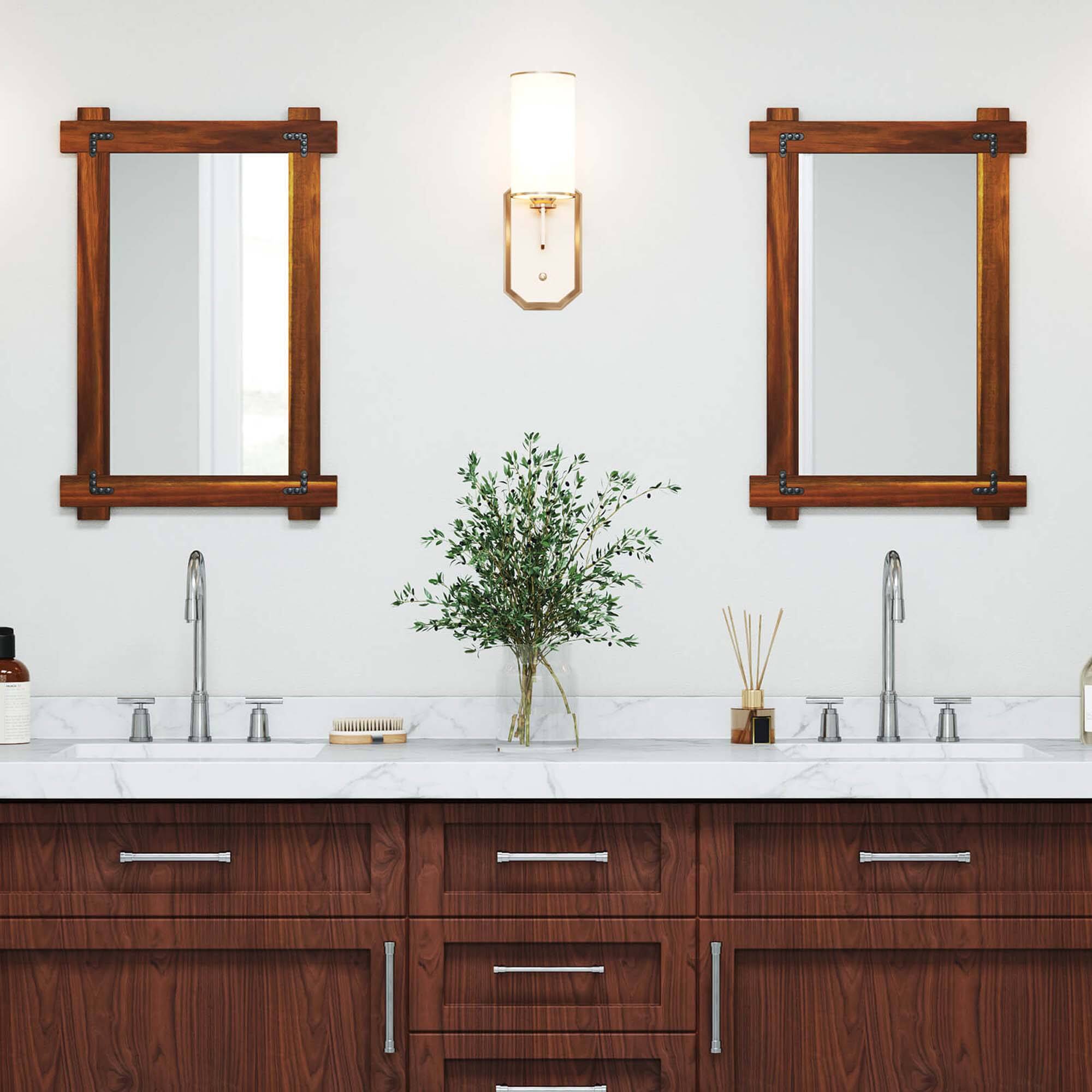 Alt View 4. Costway - Costway 30 x 20 Inch Shatterproof Wall Mirror with Acacia Wood Frame & Vintage Rivet Design - Rustic Brown.