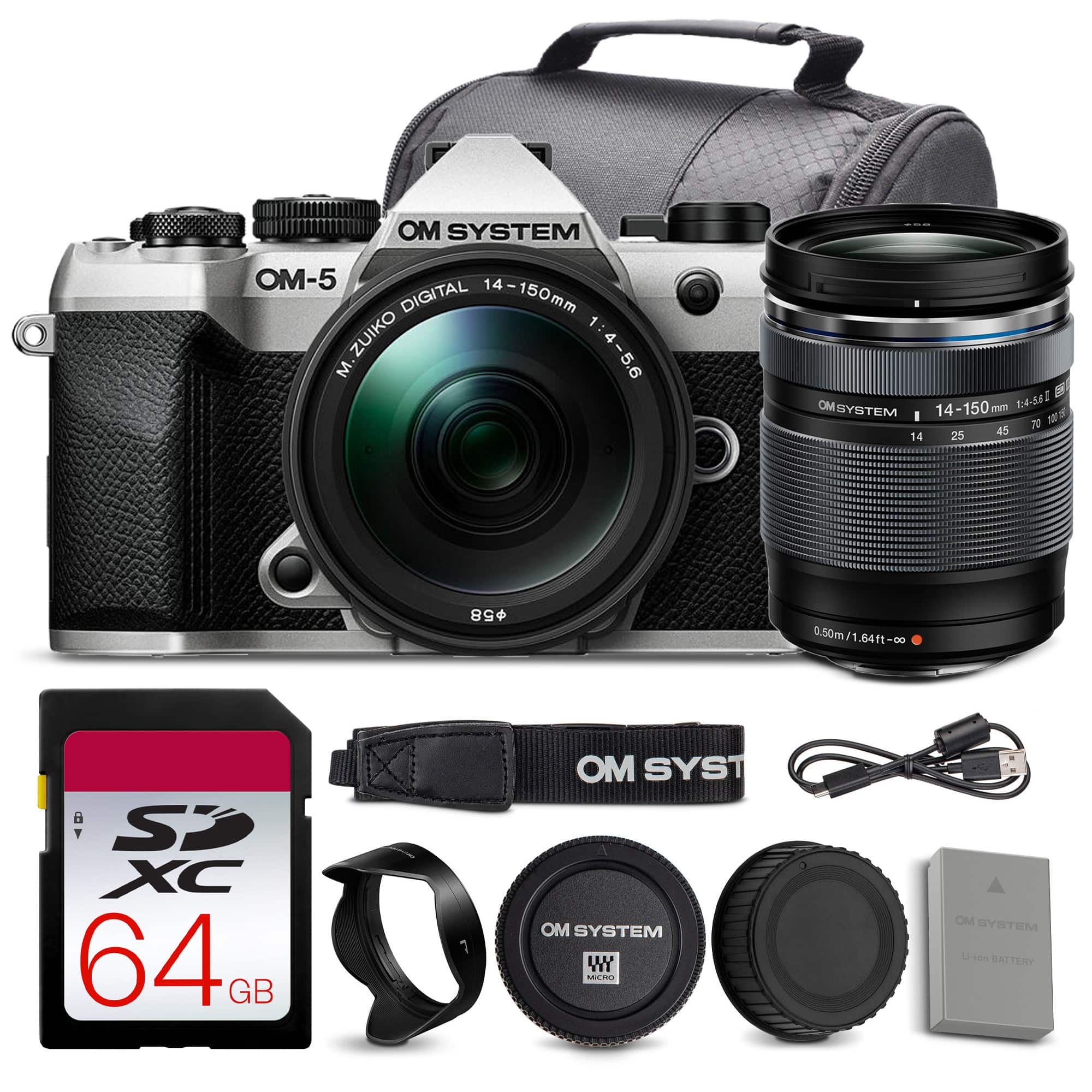 OM SYSTEM OM-5 14 DIGITAL 14-150mm M.ZUIKO M. 1:4-5.6  
1:4-5.6  
SYSTEM 14-150  
100 15 70 14 25 45  
58  
0.50m/1.64ft-∞  
SD XC 64GB  
OM SYST MO SYSTEM WY MICRO  
OM SYSTEM Li-ion BATTERY