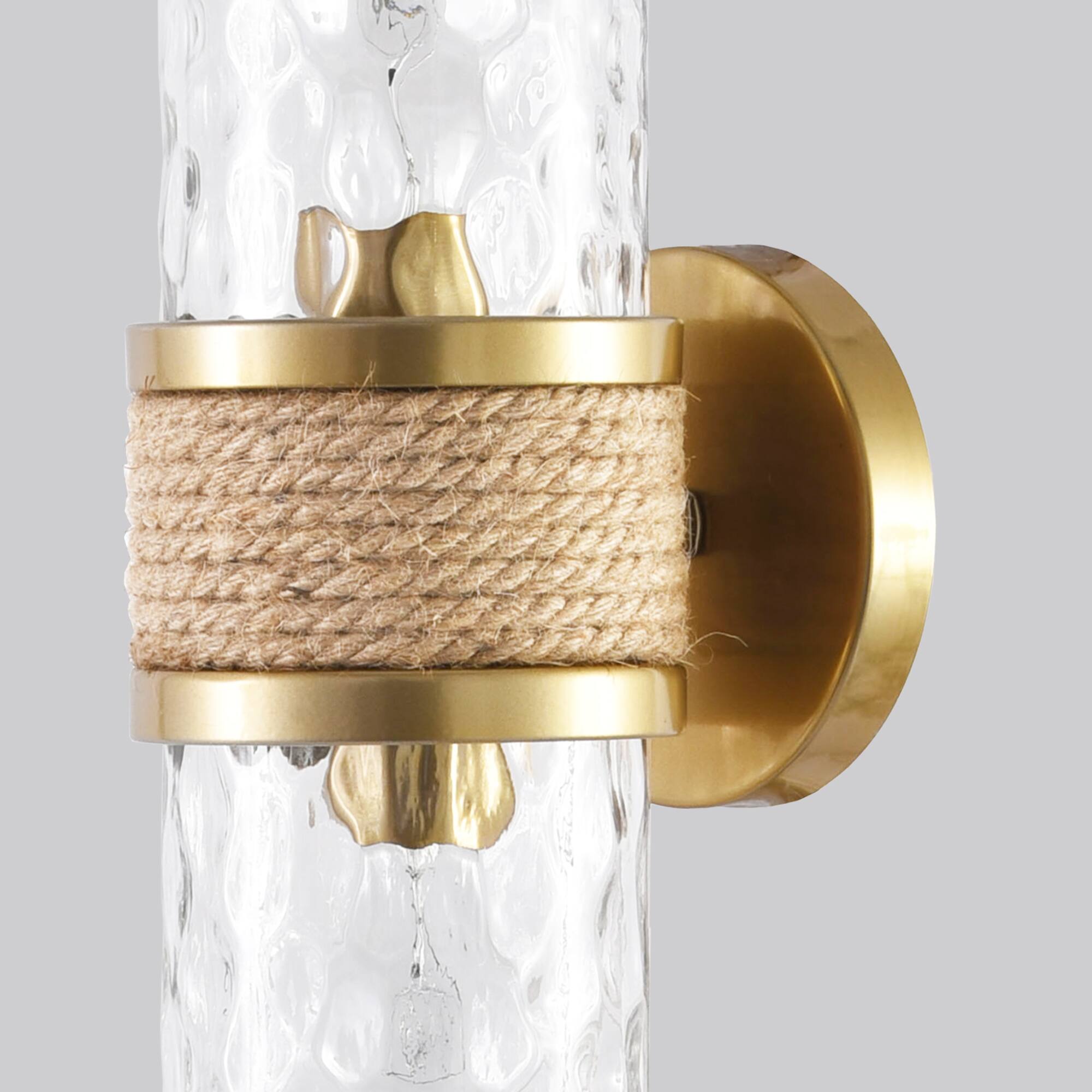 Alt View 7. Parrot Uncle - Modern Gold 2-Light Glass Rattan Jute Rope Bathroom Vanity Light Fixture - Gold.