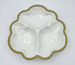 Jiallo - 10.5" Contemporary Gold Bead 3‑Section Plate – Modern Divided Serving Plate with Beaded Rim - White
