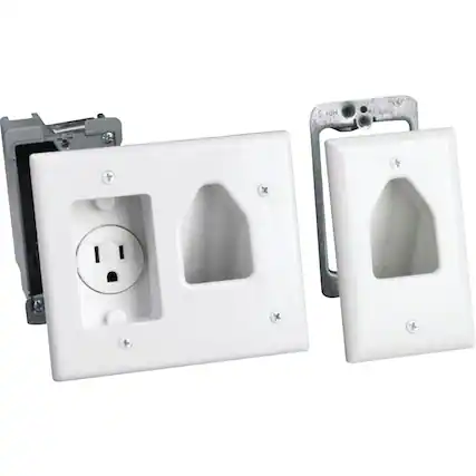 Angle. DataComm - Flat Panel TV Cable Organizer Remodeling Kit with Power Outlet - White.