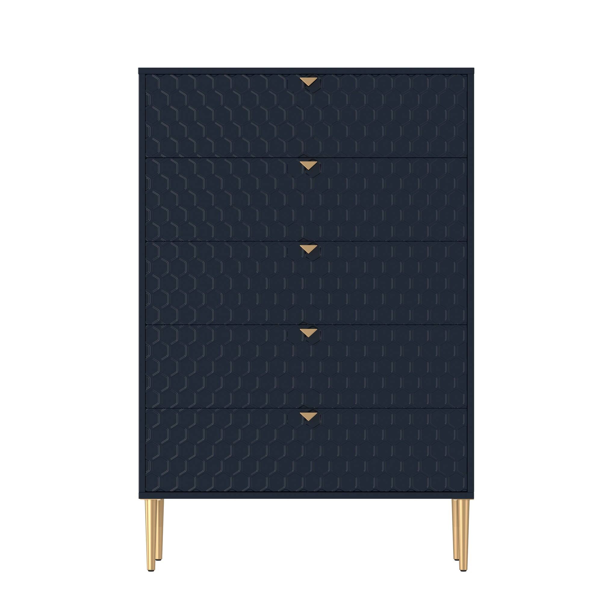 Front. Boyel Living - Blue Accent Storage Cabinet with 5-Drawer Chest - Blue.