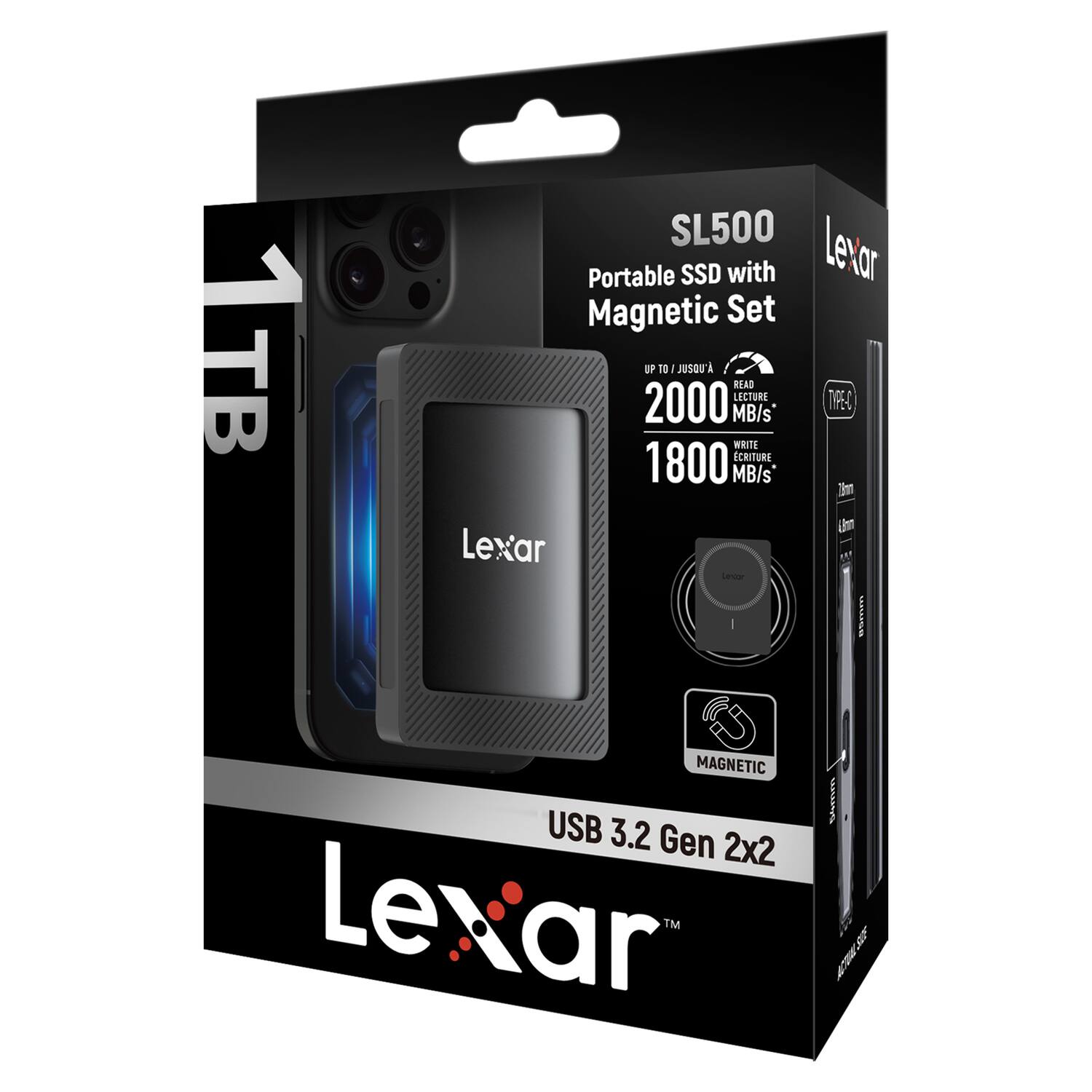Lexar SL500 1TB ポータブルSSD 本体 Lexar SL500 1TB Portable SSD with Magnetic Set USB 3.2 Gen 2x2