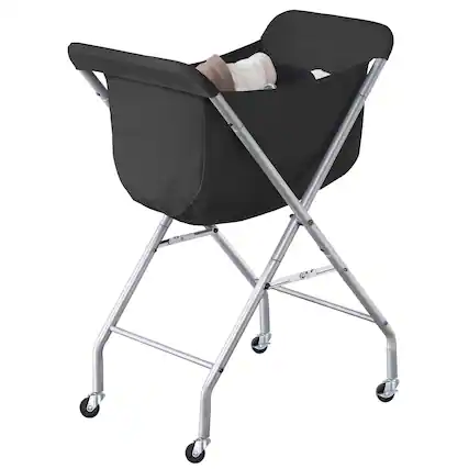 Front. JETRANSPORT - Laundry Cart With Wheels 33"h Easy Rolling Hamper Removable Liner Bag Sturdy Metal Frame Clothes Basket 4 - Black 23.2"L x 13"W x 32"H.