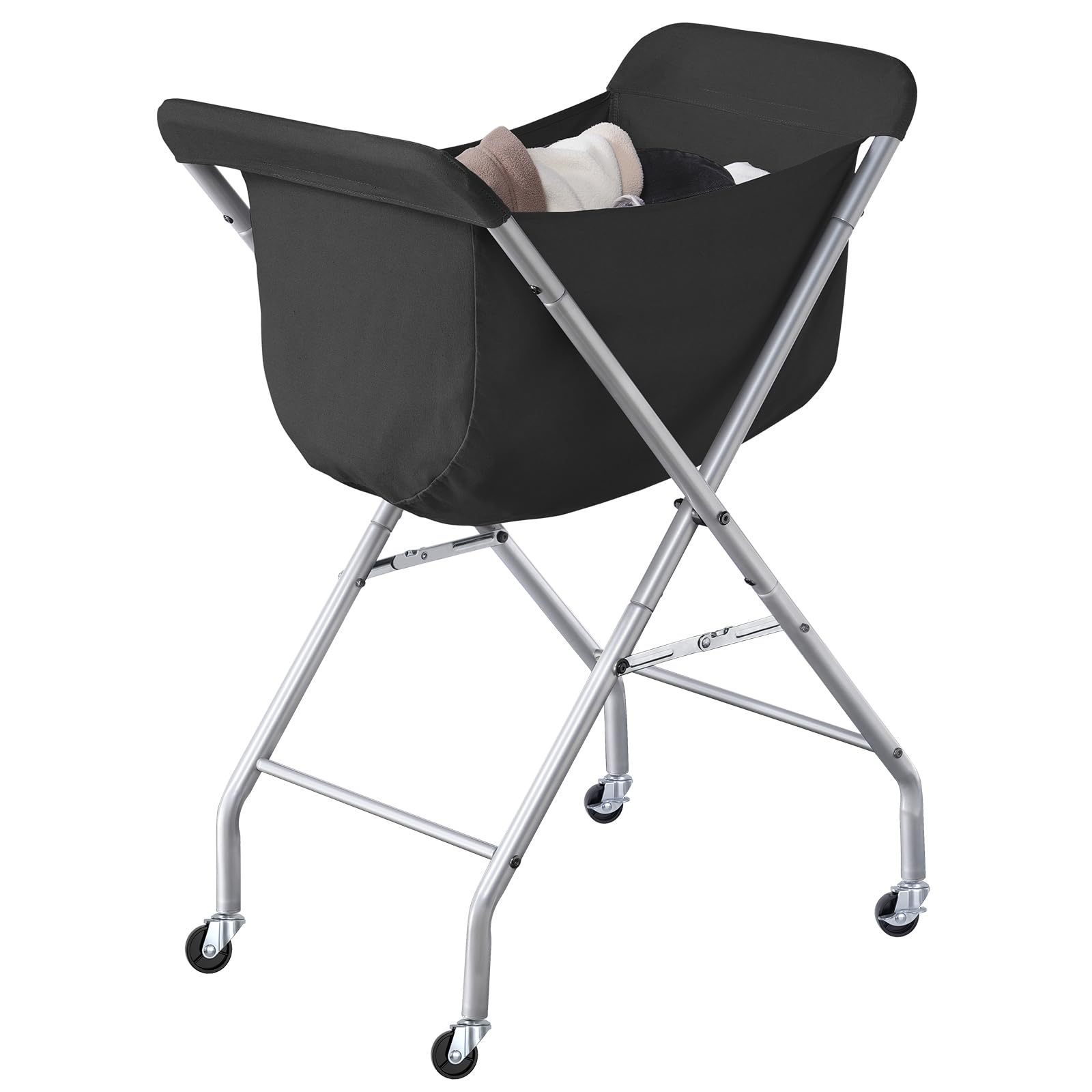 Front. JETRANSPORT - Laundry Cart With Wheels 33"h Easy Rolling Hamper Removable Liner Bag Sturdy Metal Frame Clothes Basket 4 - Black 23.2"L x 13"W x 32"H.