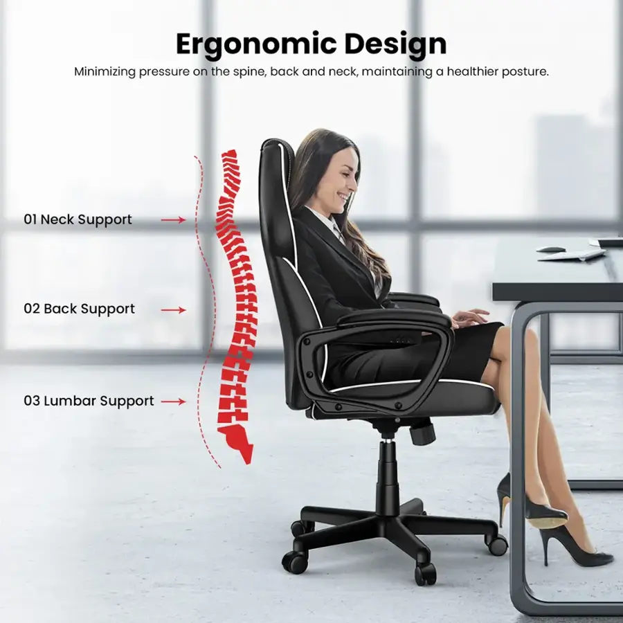 Ergonomic Design: Minimizing pressure on the spine, back, and neck while maintaining a healthier posture. 01 Neck Support 02 Back Support 03 Lumbar Support