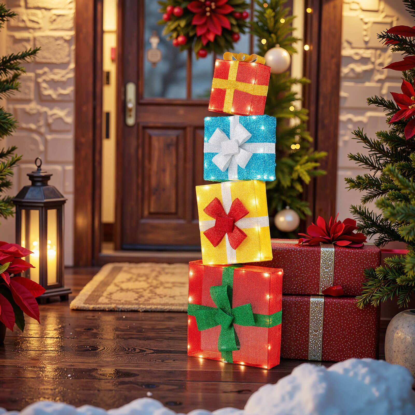 Alt View 3. Costway - Costway 4 FT Stackable Holiday Present Boxes with LEDs and Bows for Indoor Outdoor Home - Multicolor.