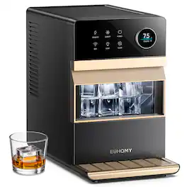 Euhomy - Rock Plus Square Ice Maker, 2-Inch Crystal-Clear Ice, Up to 26.4 lbs/115 Pcs per Day, Dual Modes, WiFi App Control - Black/Gold