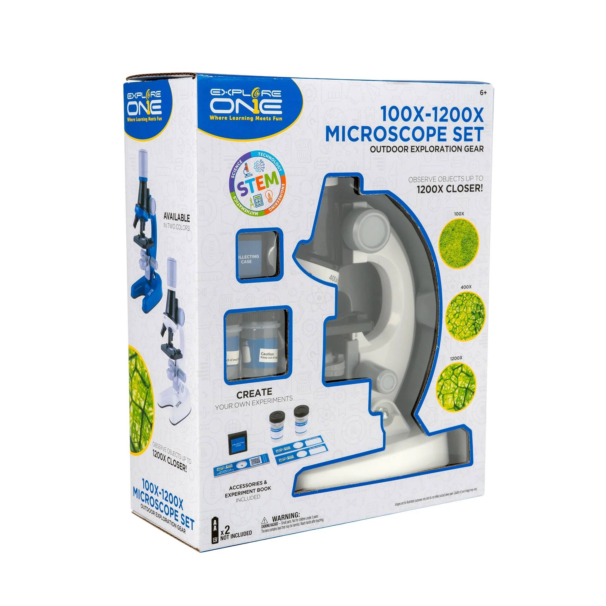 EXPLOR ONE  
Where Learning Meets Fun  

100X-1200X MICROSCOPE SET  
OUTDOOR EXPLORATION GEAR  

OBSERVE OBJECTS UP TO 1200X CLOSER!  

CREATE YOUR OWN EXPERIMENTS  

AVAILABLE IN TWO COLORS  

ACCESSORIES & EXPERIMENT BOOK INCLUDED  

WARNING: