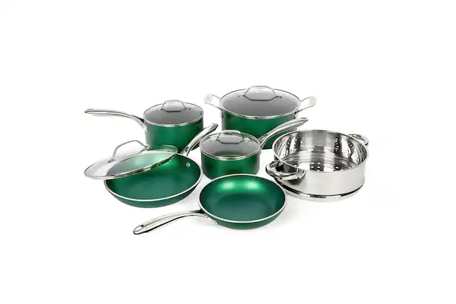 Front. Granitestone - 10 Piece Nonstick Cookware Set - Emerald.