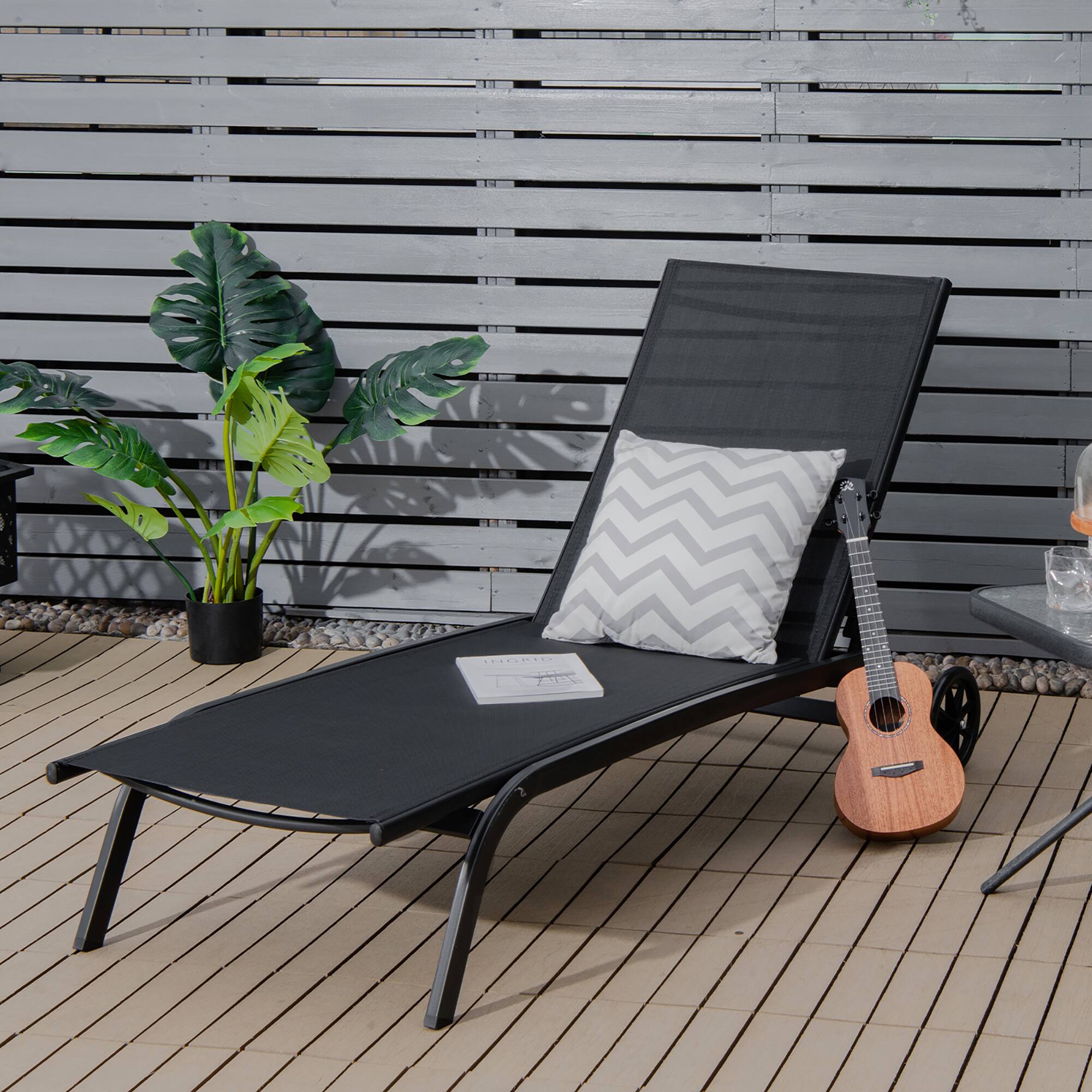 Alt View 1. Costway - Costway Outdoor Adjustable Chaise Lounge Patio 6-Position Recliner with Wheels - Black.