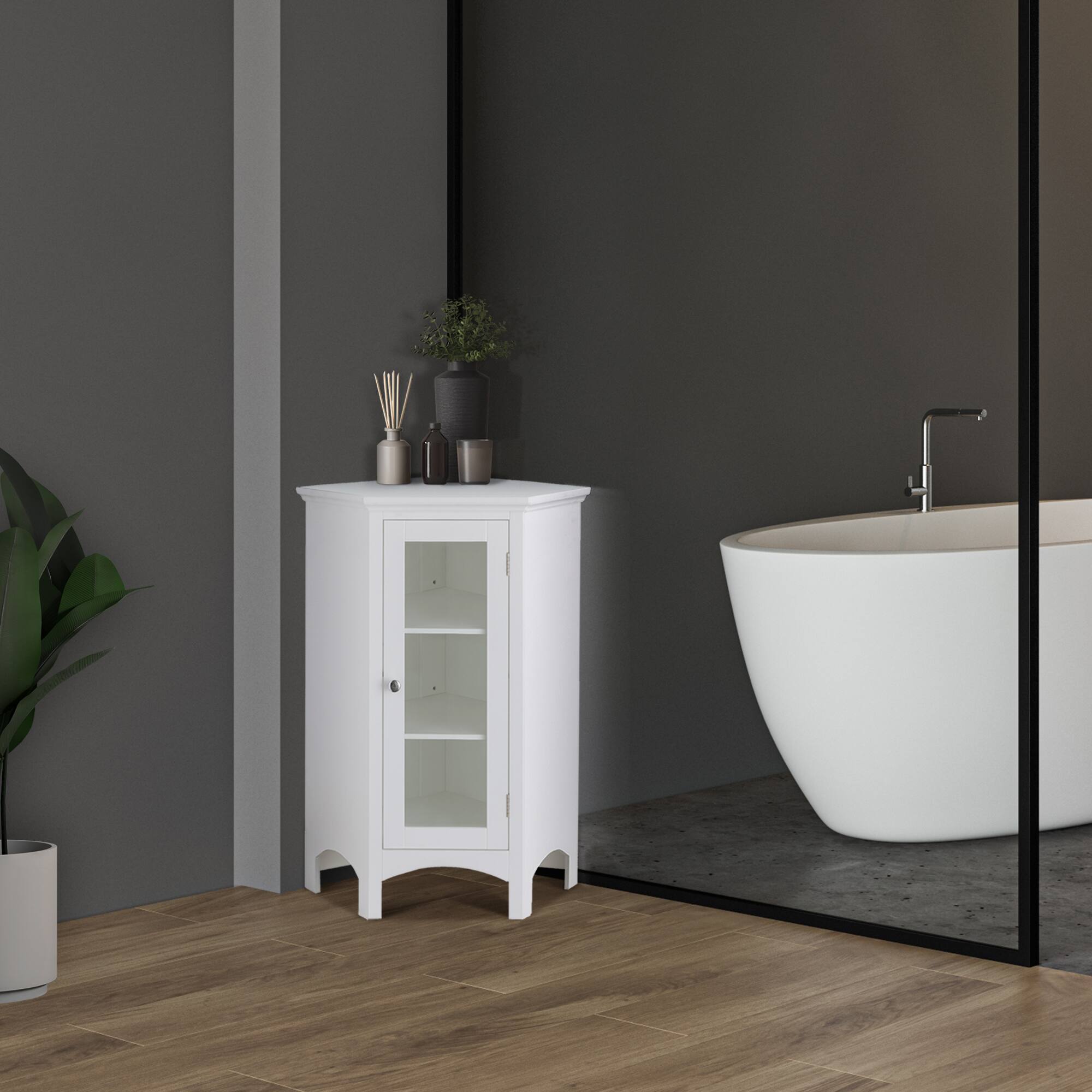 Front. Teamson Home - Teamson Home Madison Freestanding Corner Floor Cabinet with Glass Panel, White - White.