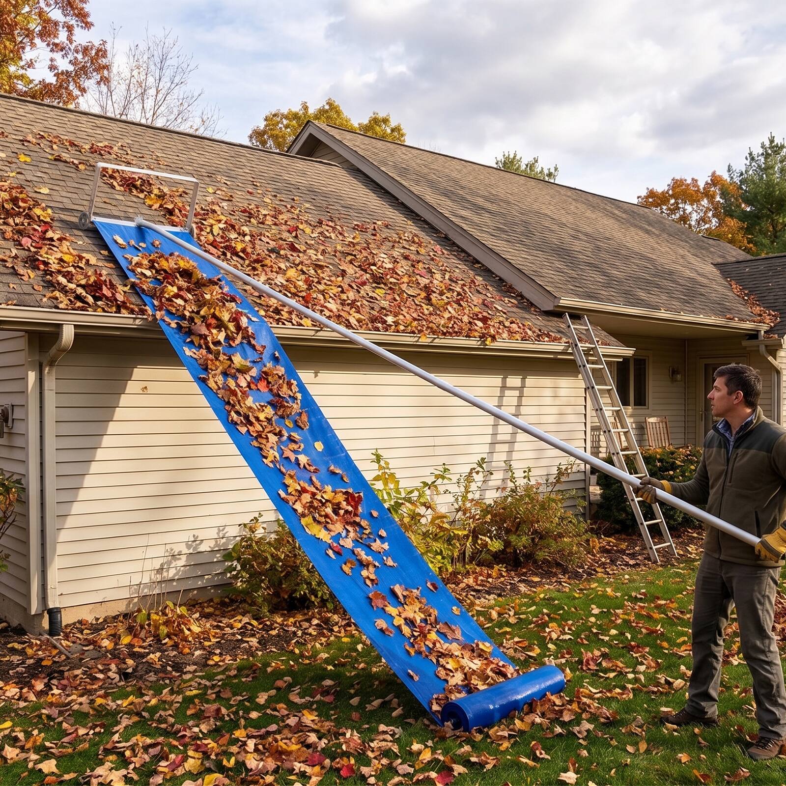 Alt View 4. Winado - Snow Roof Rake for Snow Removal, 5.3-20FT Extendable Tool With Fabric Slide & Anti-Skid Handle & Wheels - Blue.